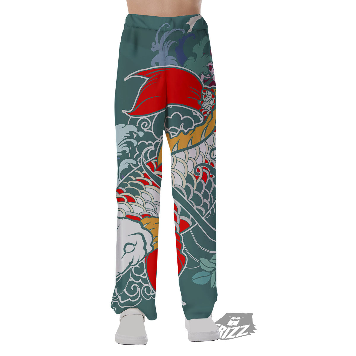 Tattoo Japanese Koi And Flower Print Pajama Pants-grizzshop