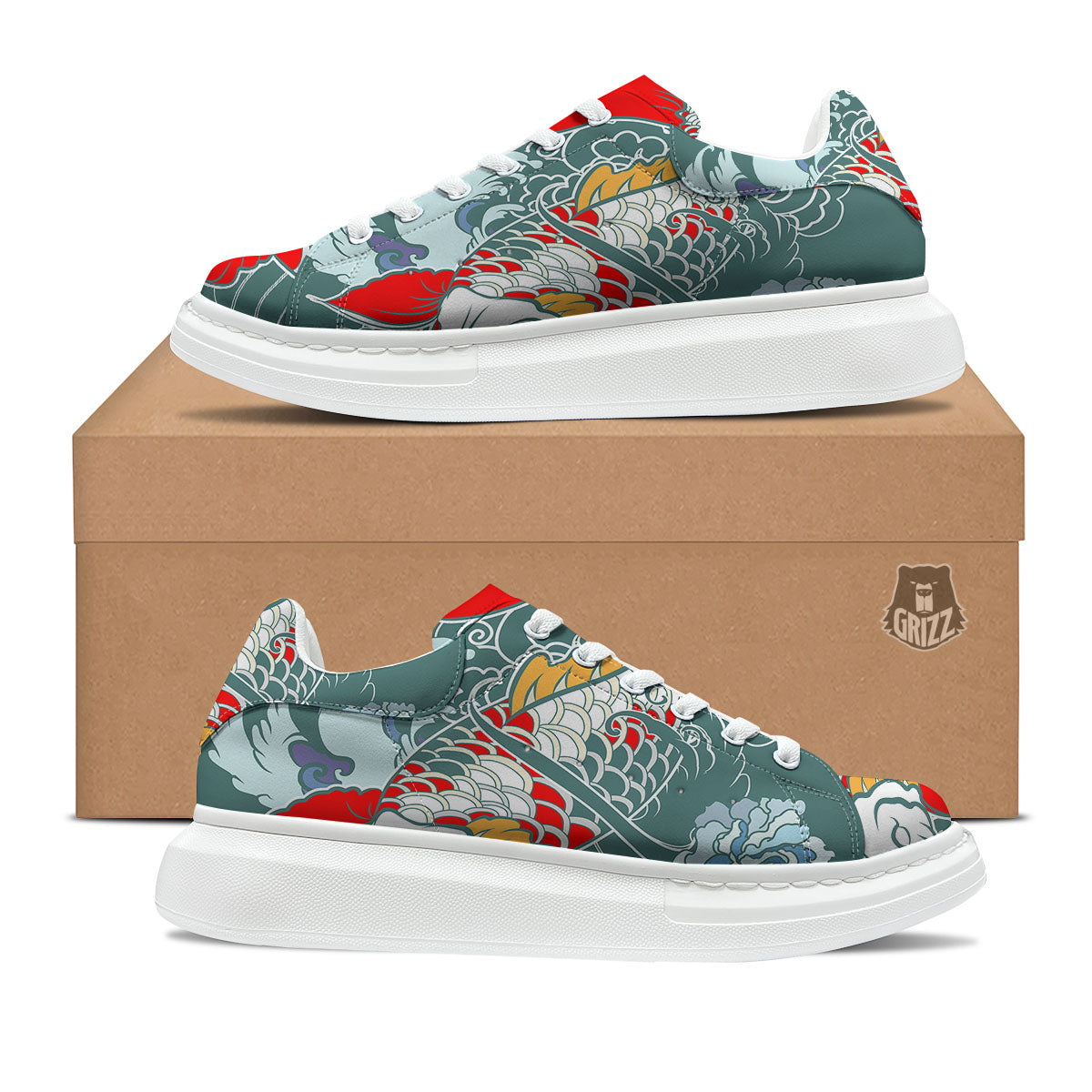 Tattoo Japanese Koi And Flower Print Platform Shoes-grizzshop