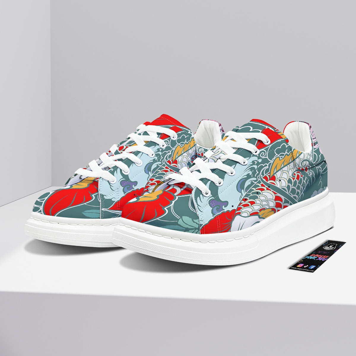 Tattoo Japanese Koi And Flower Print Platform Shoes-grizzshop