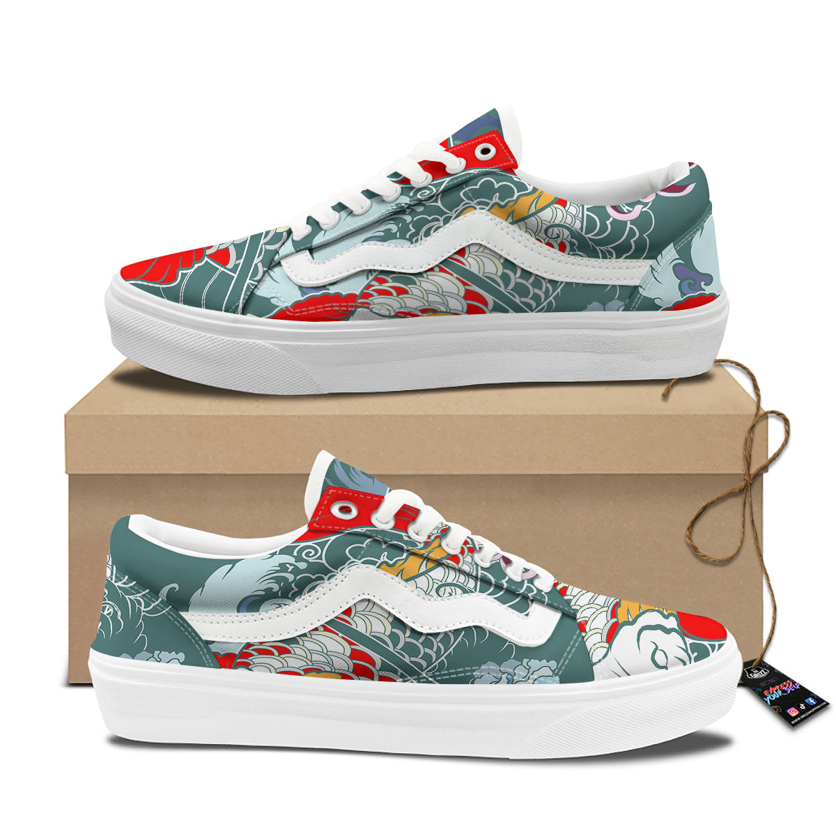 Tattoo Japanese Koi And Flower Print Skate Shoes-grizzshop