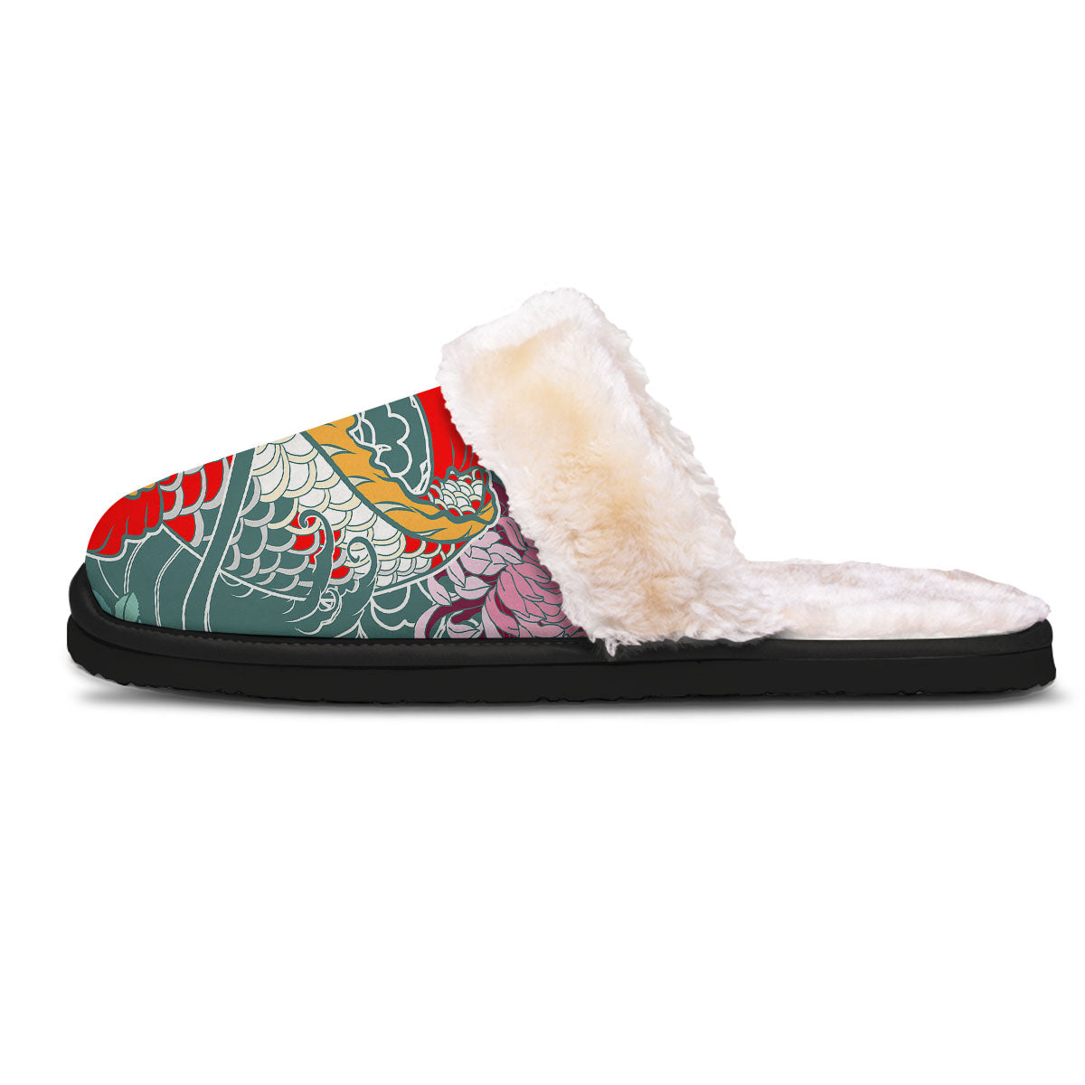 Tattoo Japanese Koi And Flower Print Slippers-grizzshop