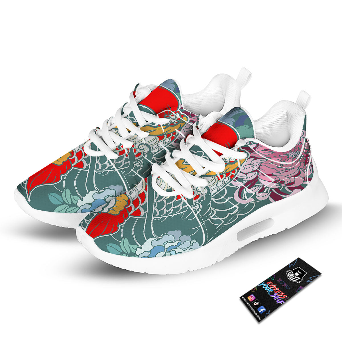 Tattoo Japanese Koi And Flower Print Tennis Shoes-grizzshop