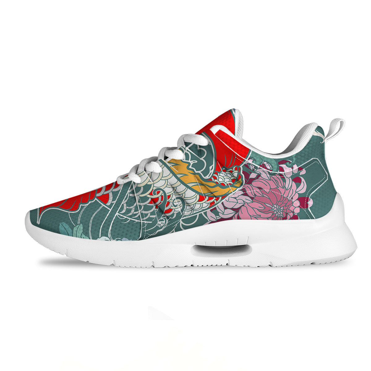Tattoo Japanese Koi And Flower Print Tennis Shoes-grizzshop