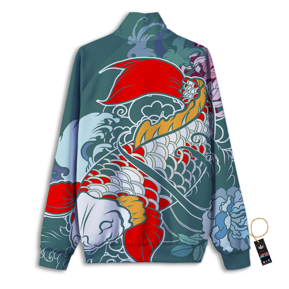 Tattoo Japanese Koi And Flower Print Track Jacket-grizzshop
