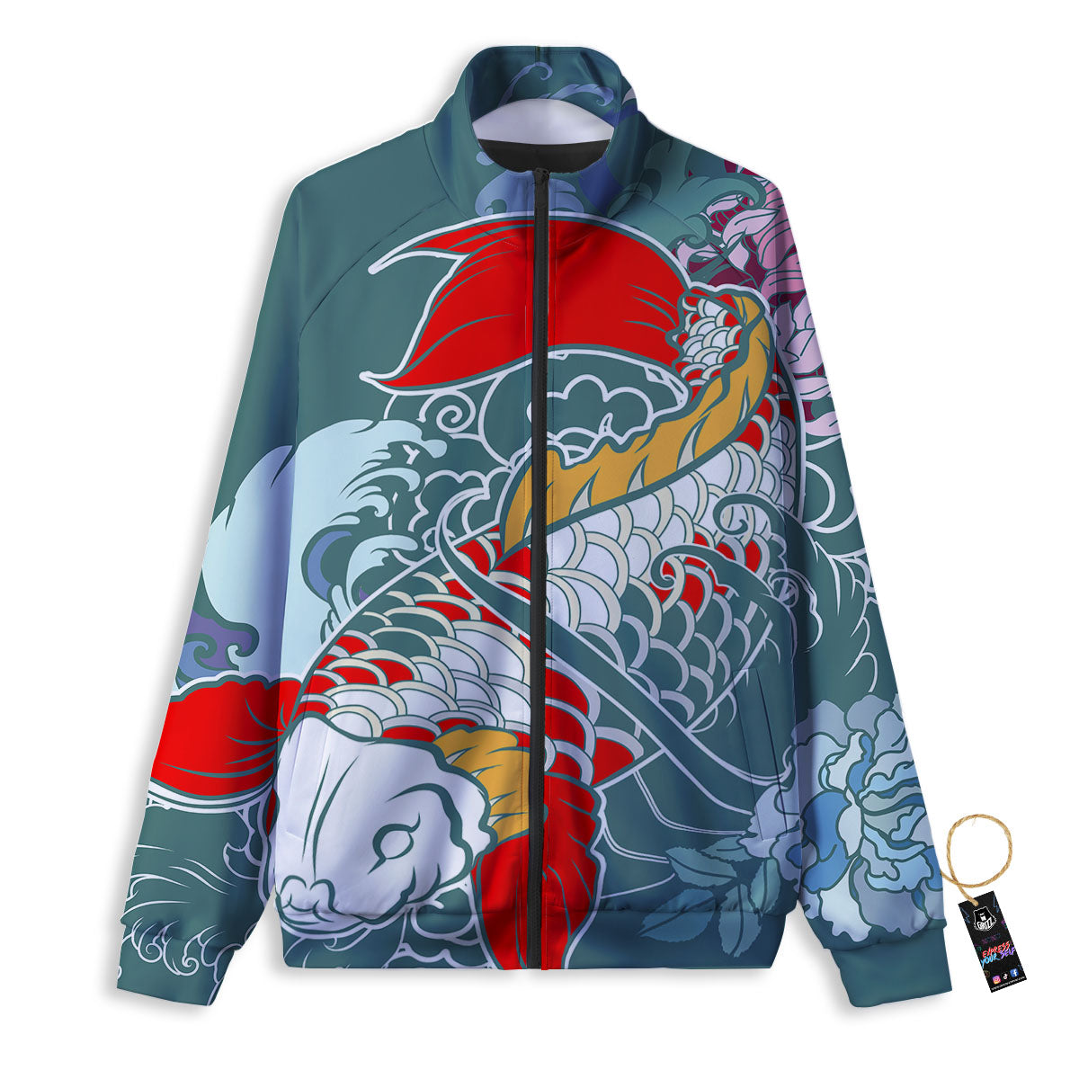 Tattoo Japanese Koi And Flower Print Track Jacket-grizzshop