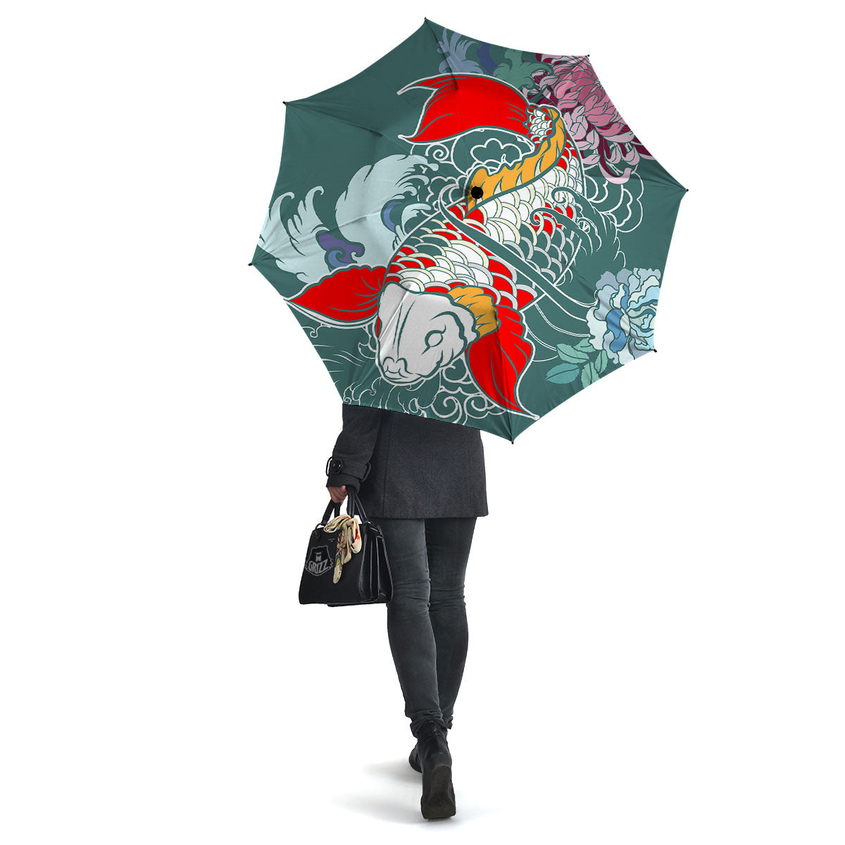 Tattoo Japanese Koi And Flower Print Umbrella-grizzshop