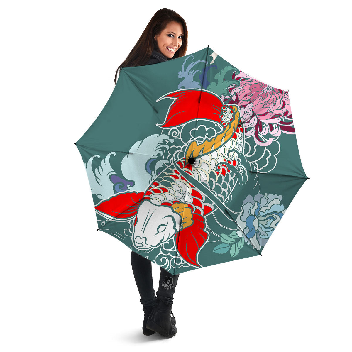 Tattoo Japanese Koi And Flower Print Umbrella-grizzshop