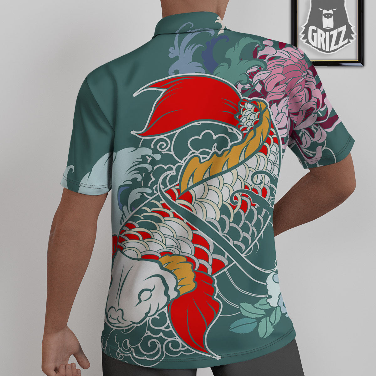 Tattoo Japanese Koi And Flower Print Untucked Shirts-grizzshop