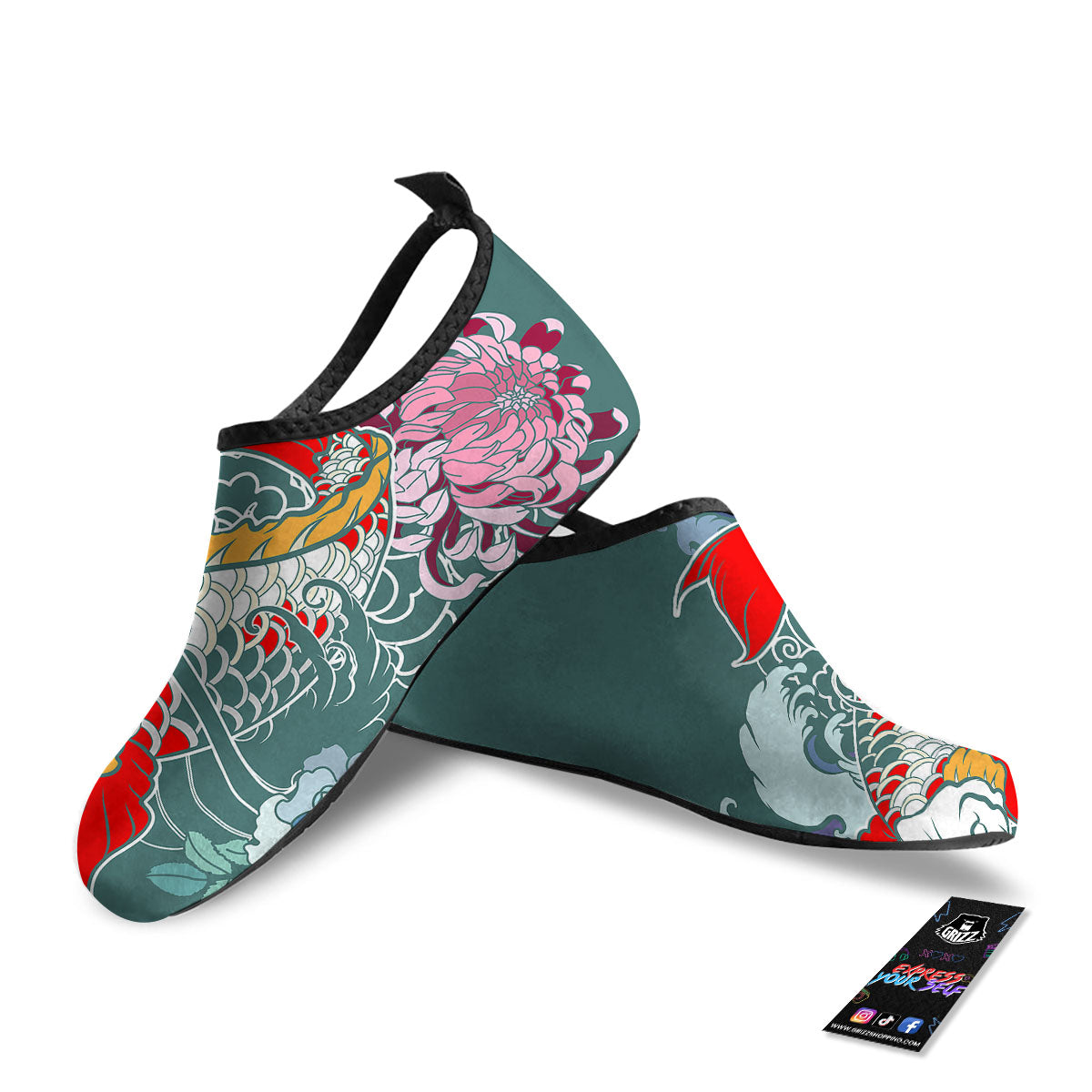 Tattoo Japanese Koi And Flower Print Water Shoes-grizzshop