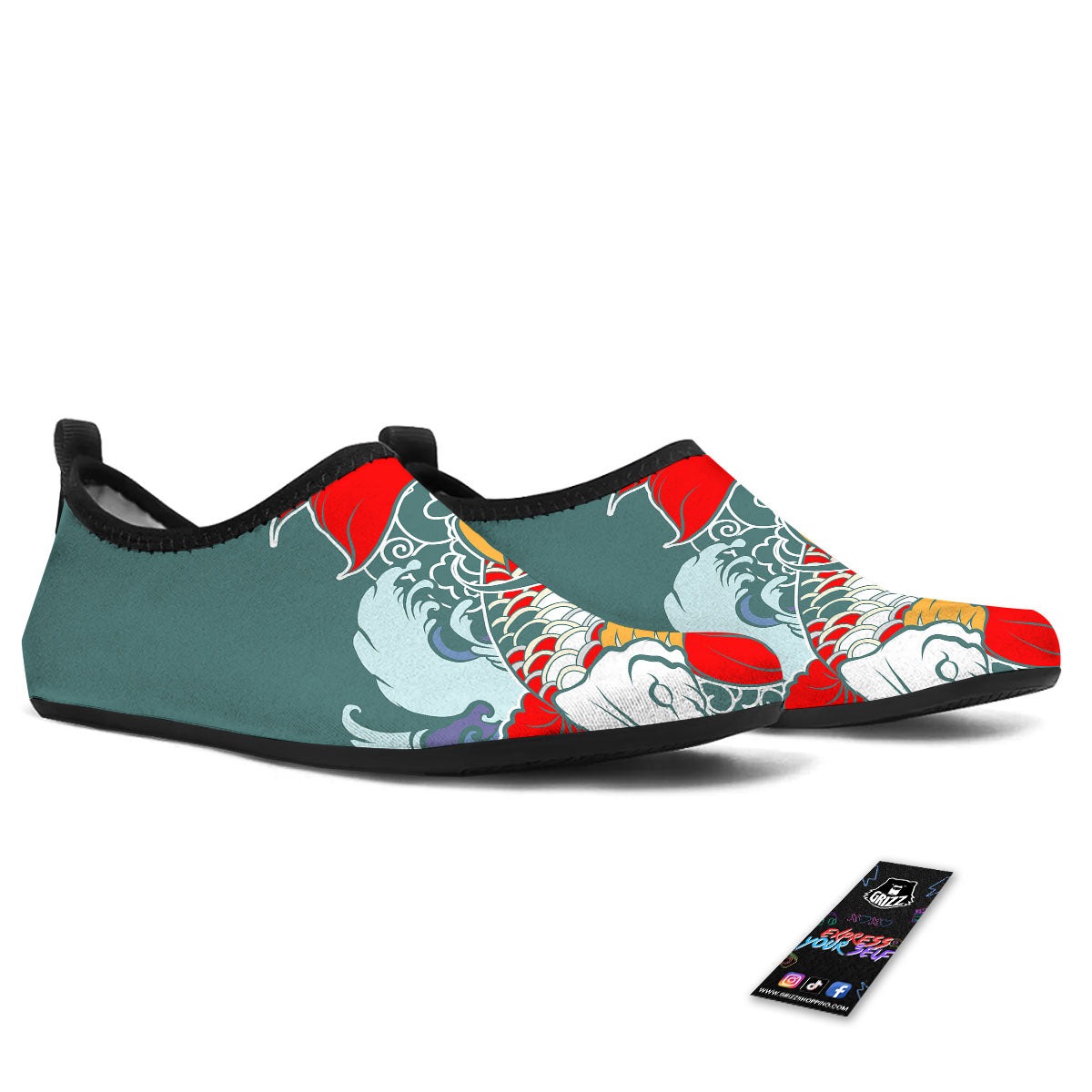 Tattoo Japanese Koi And Flower Print Water Shoes-grizzshop