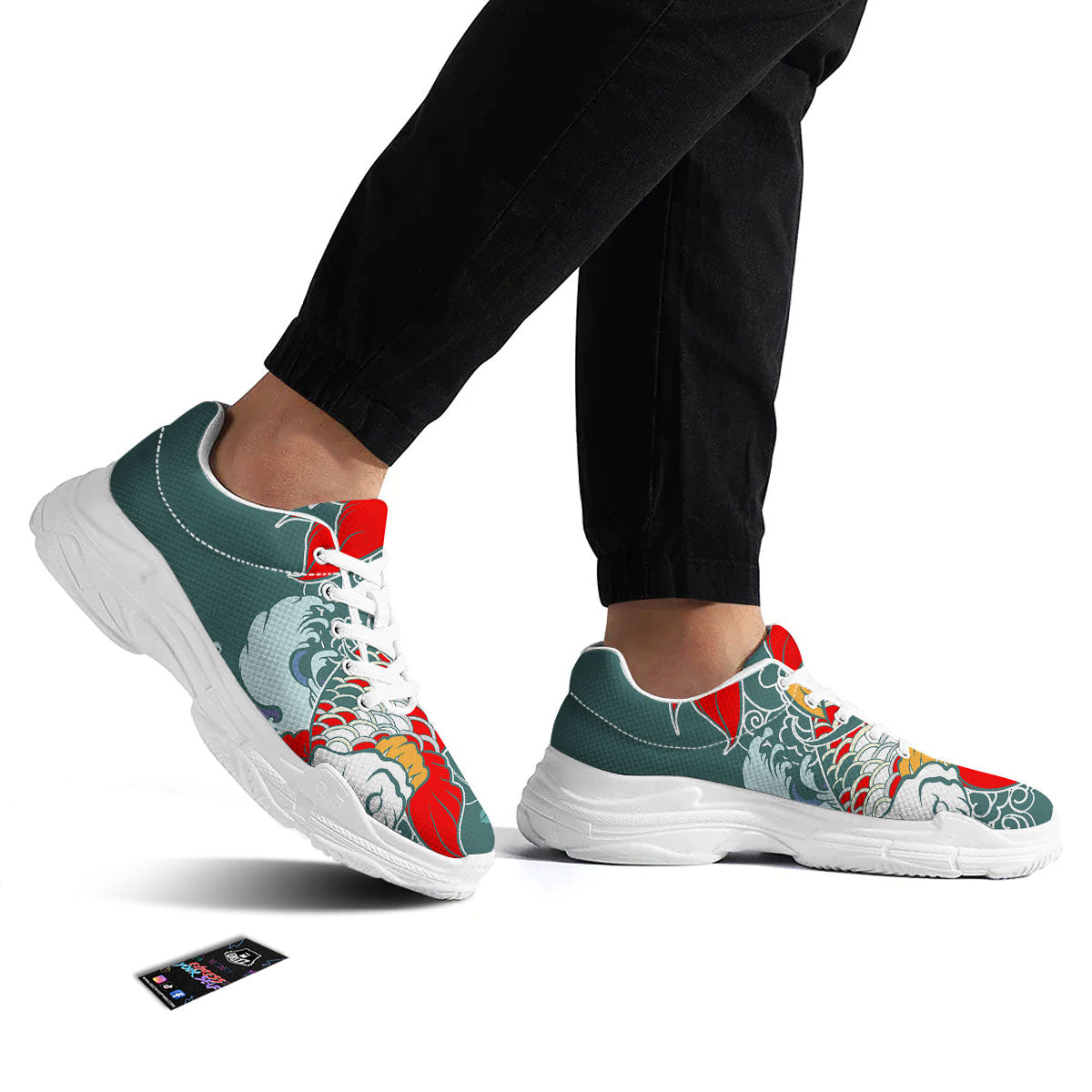 Tattoo Japanese Koi And Flower Print White Chunky Shoes-grizzshop