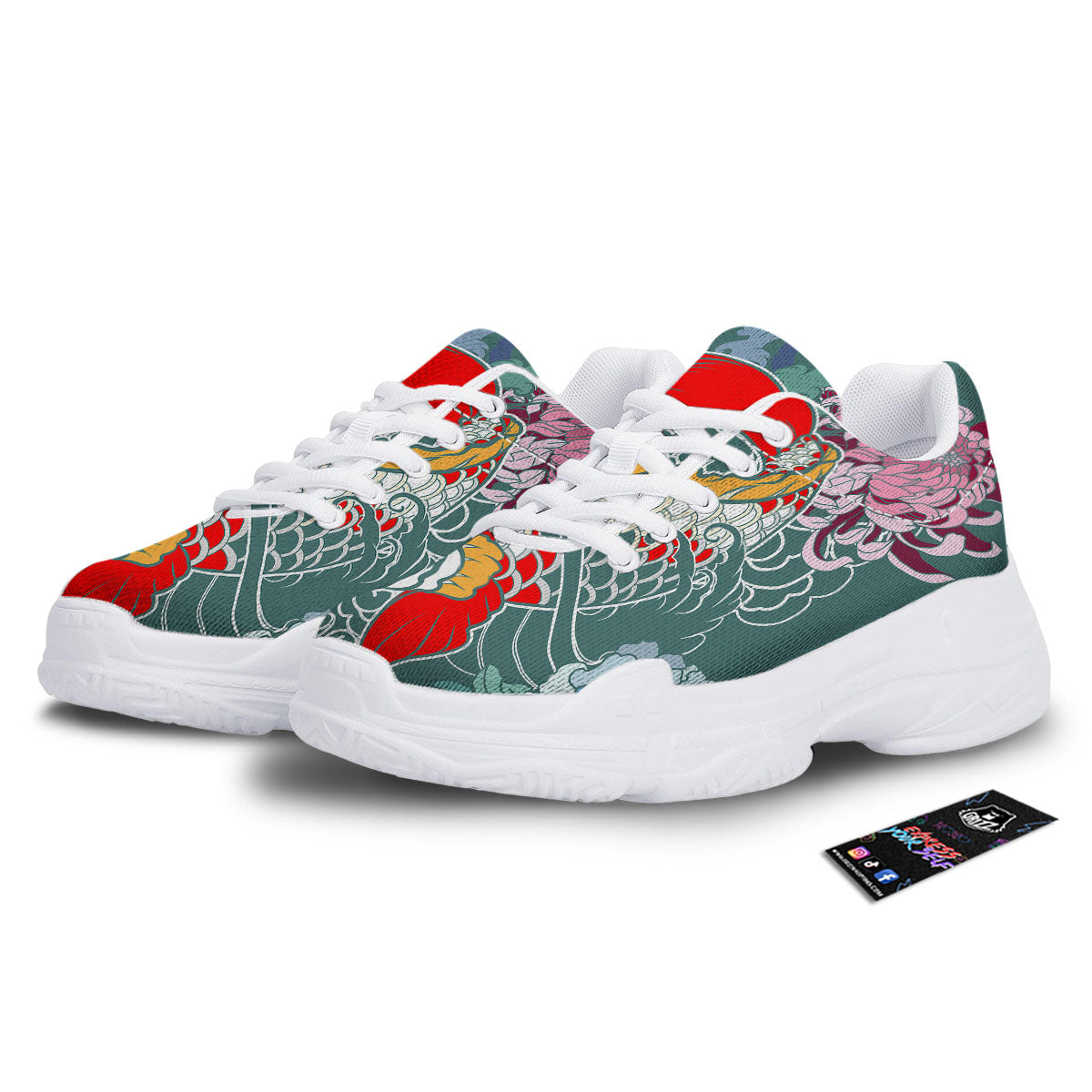 Tattoo Japanese Koi And Flower Print White Chunky Shoes-grizzshop