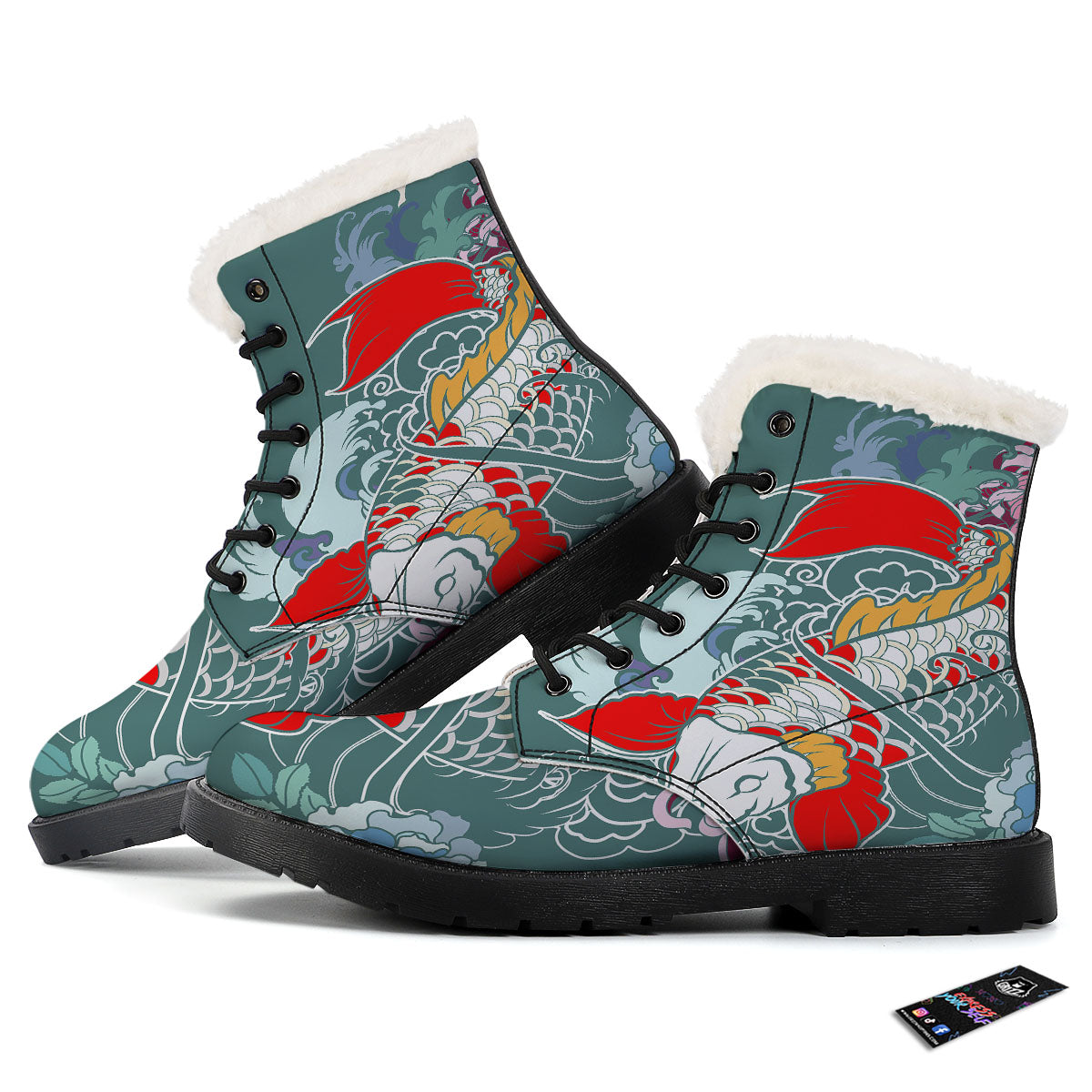 Tattoo Japanese Koi And Flower Print Winter Boots-grizzshop