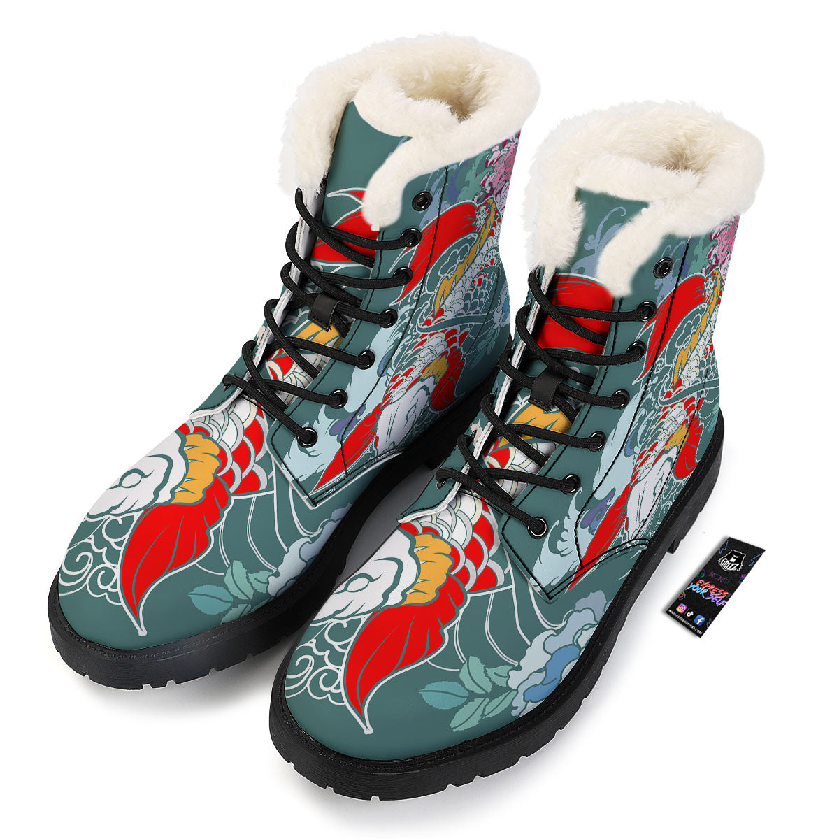 Tattoo Japanese Koi And Flower Print Winter Boots-grizzshop