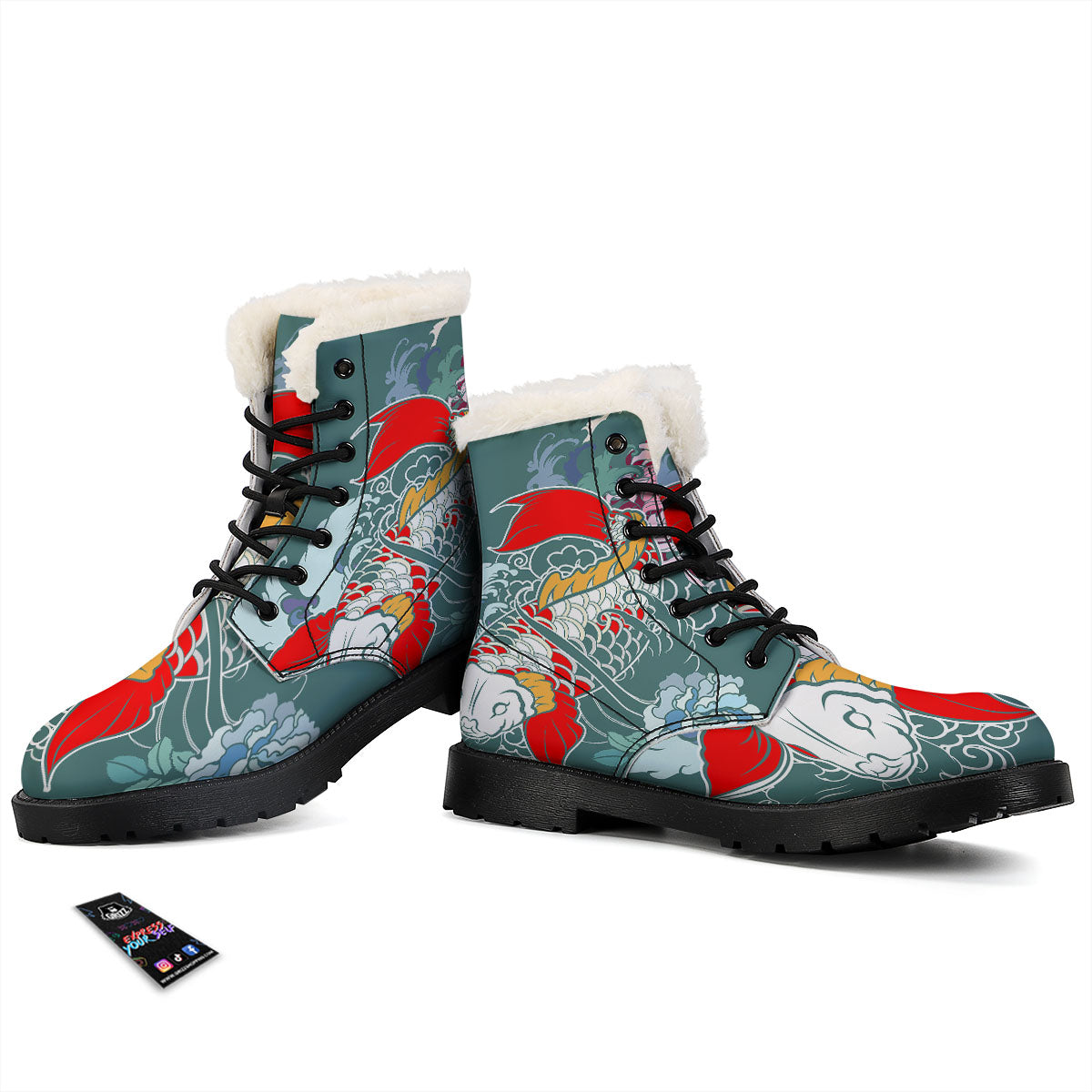 Tattoo Japanese Koi And Flower Print Winter Boots-grizzshop