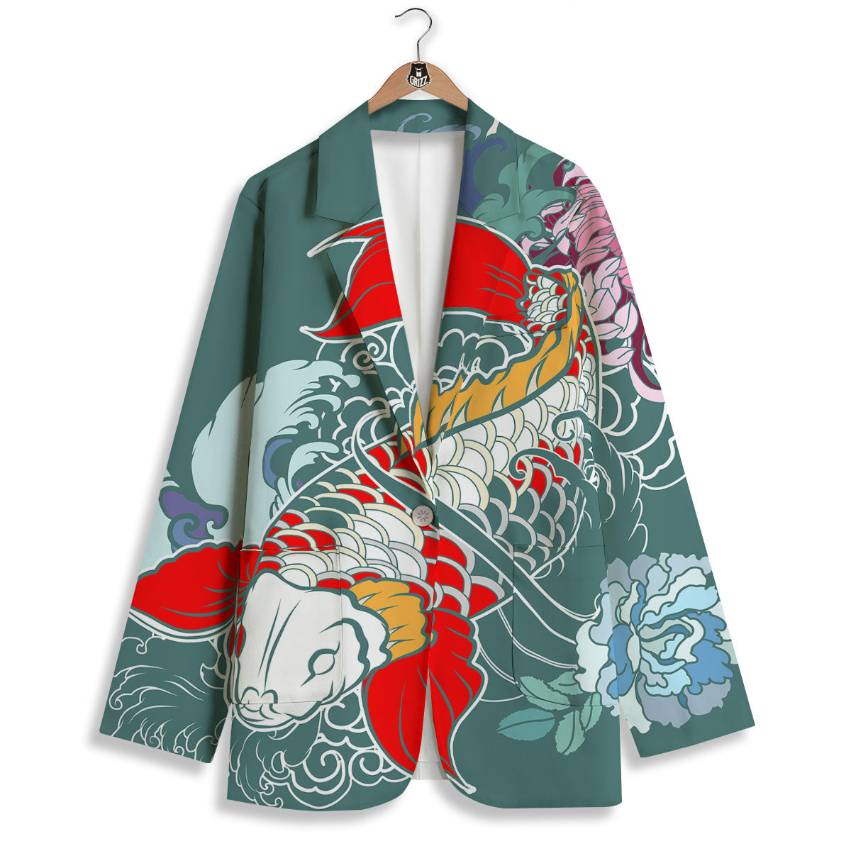Tattoo Japanese Koi And Flower Print Women's Blazer-grizzshop