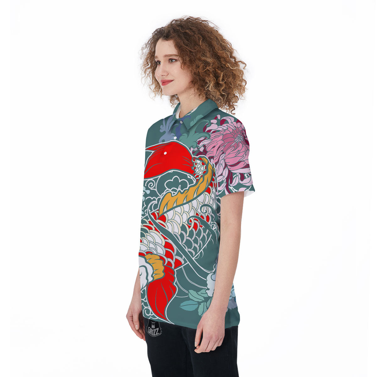Tattoo Japanese Koi And Flower Print Women's Golf Shirts-grizzshop