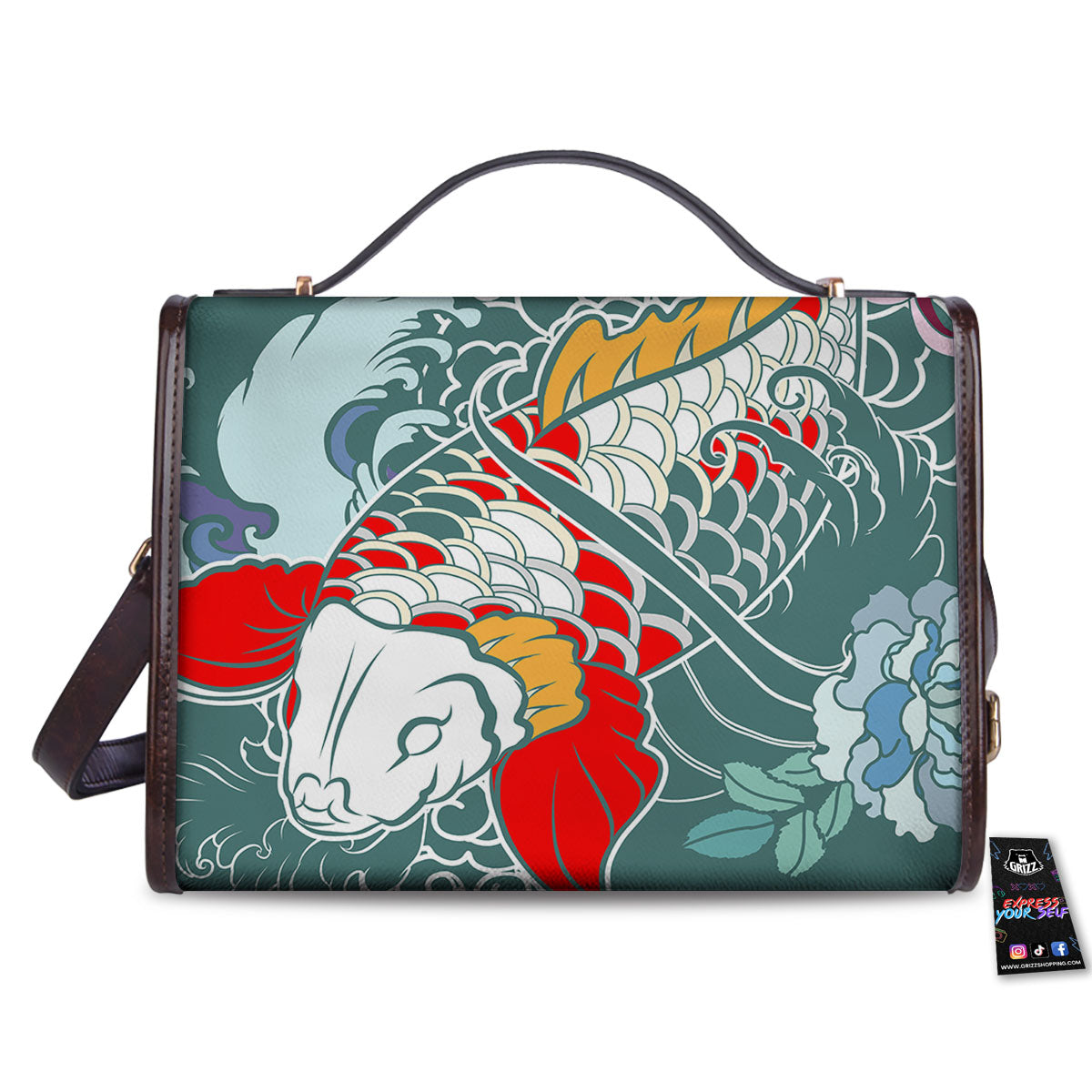 Tattoo Japanese Koi And Flower Print Women's Satchel Bag-grizzshop