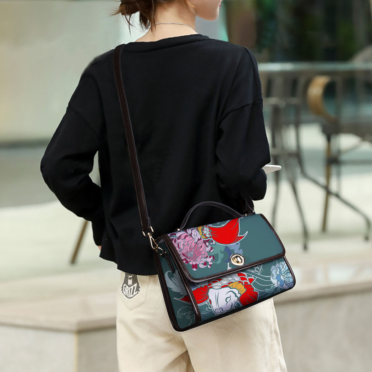 Tattoo Japanese Koi And Flower Print Women's Satchel Bag-grizzshop