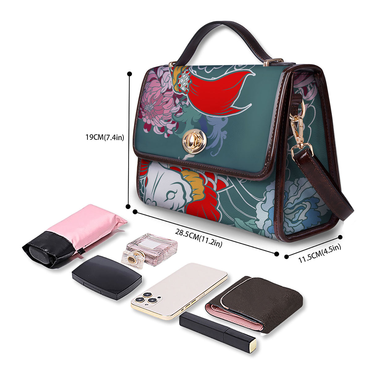 Tattoo Japanese Koi And Flower Print Women's Satchel Bag-grizzshop