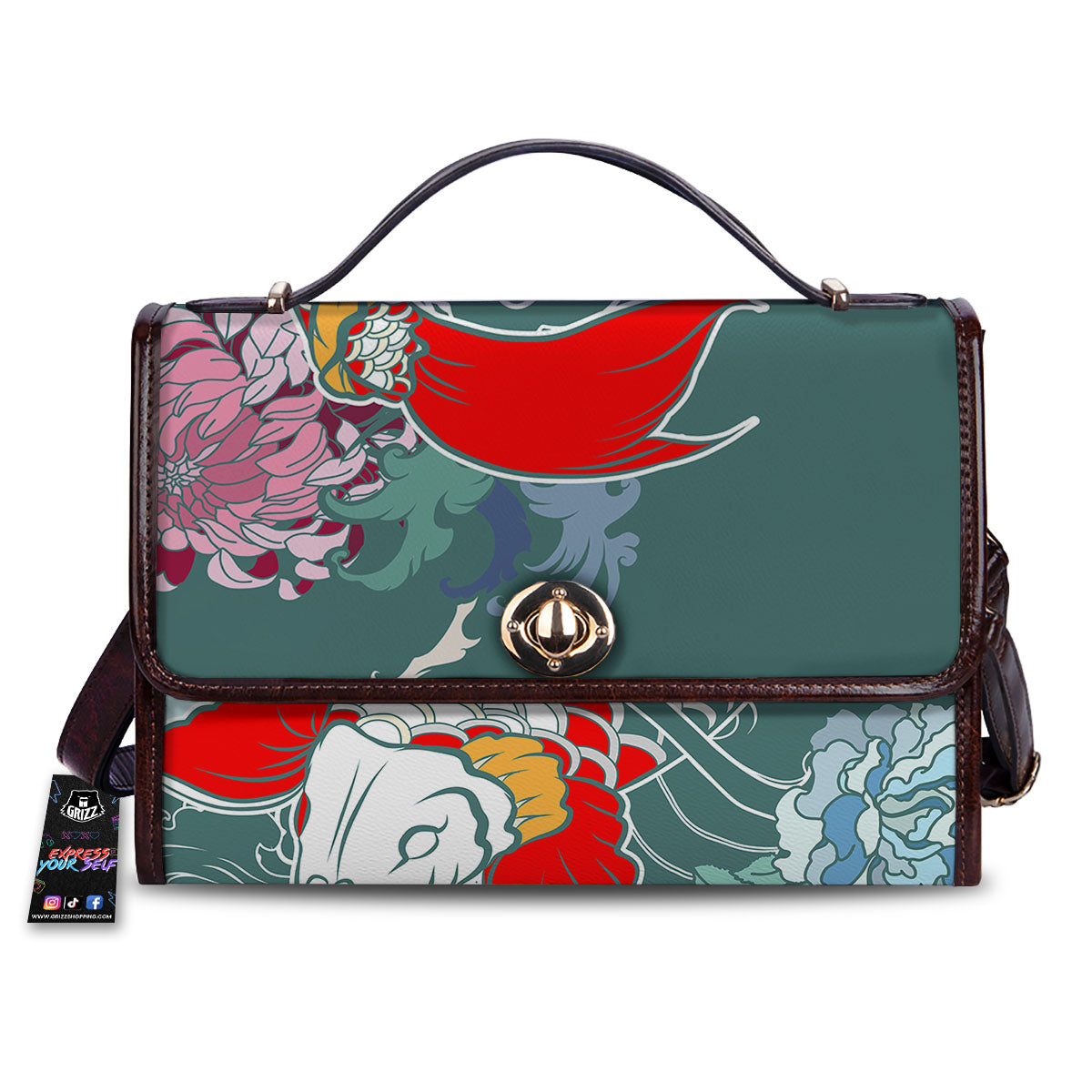 Tattoo Japanese Koi And Flower Print Women's Satchel Bag-grizzshop
