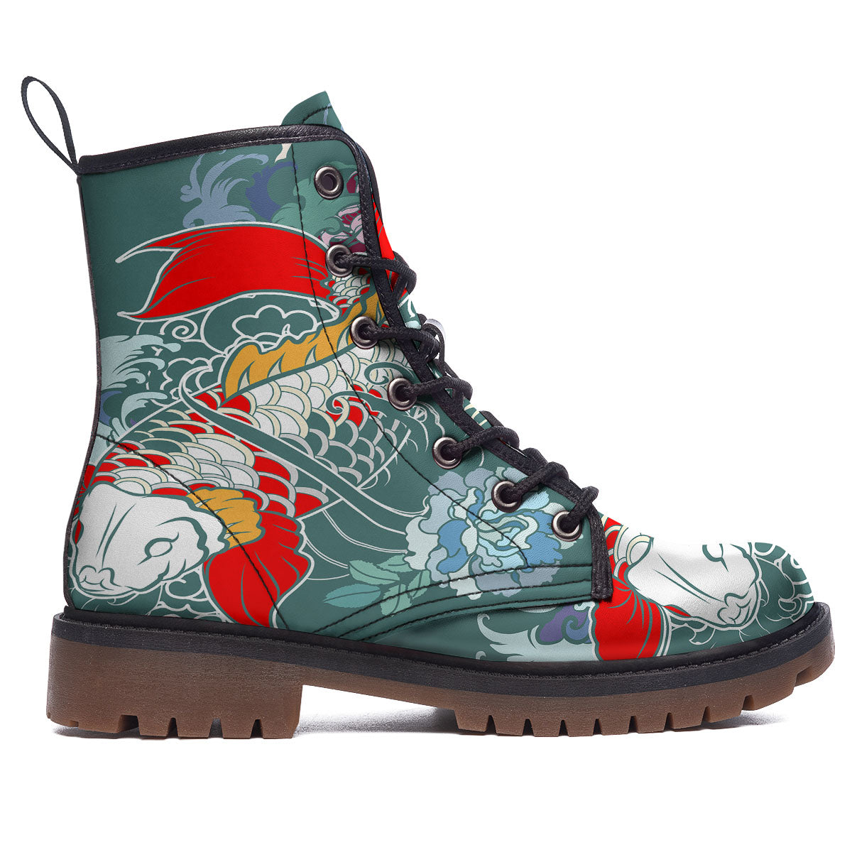 Tattoo Japanese Koi And Flower Print Work Boots-grizzshop