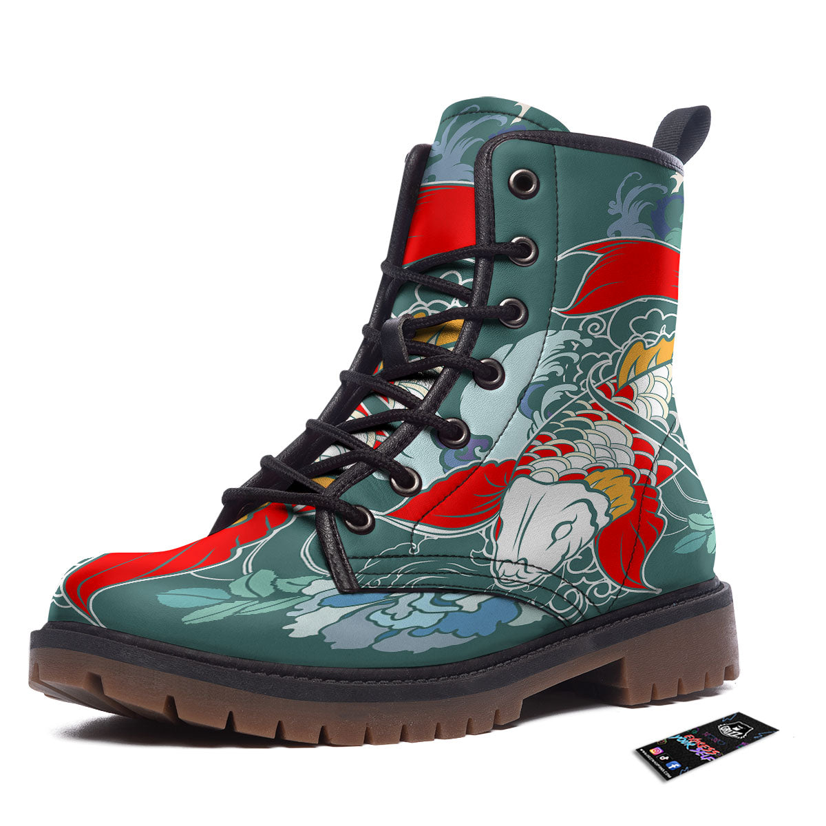 Tattoo Japanese Koi And Flower Print Work Boots-grizzshop