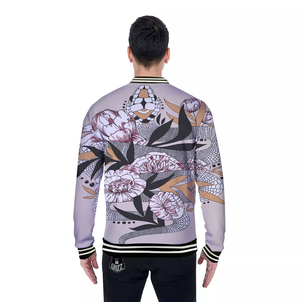 Tattoo Japanese Snake Print Baseball Jacket-grizzshop