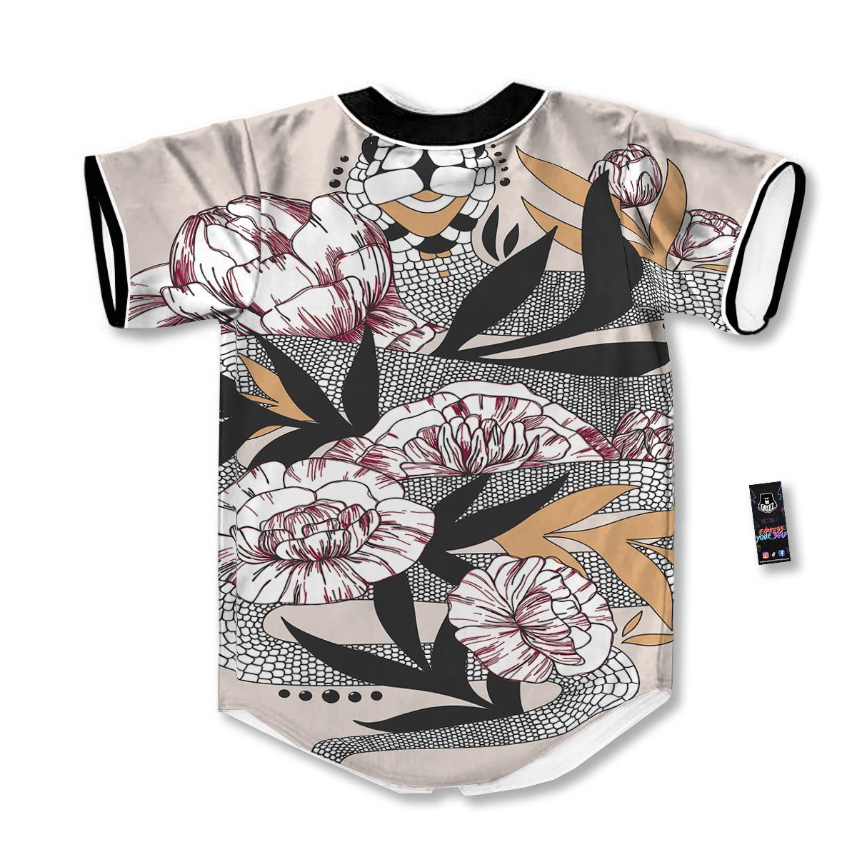 Tattoo Japanese Snake Print Baseball Jersey-grizzshop