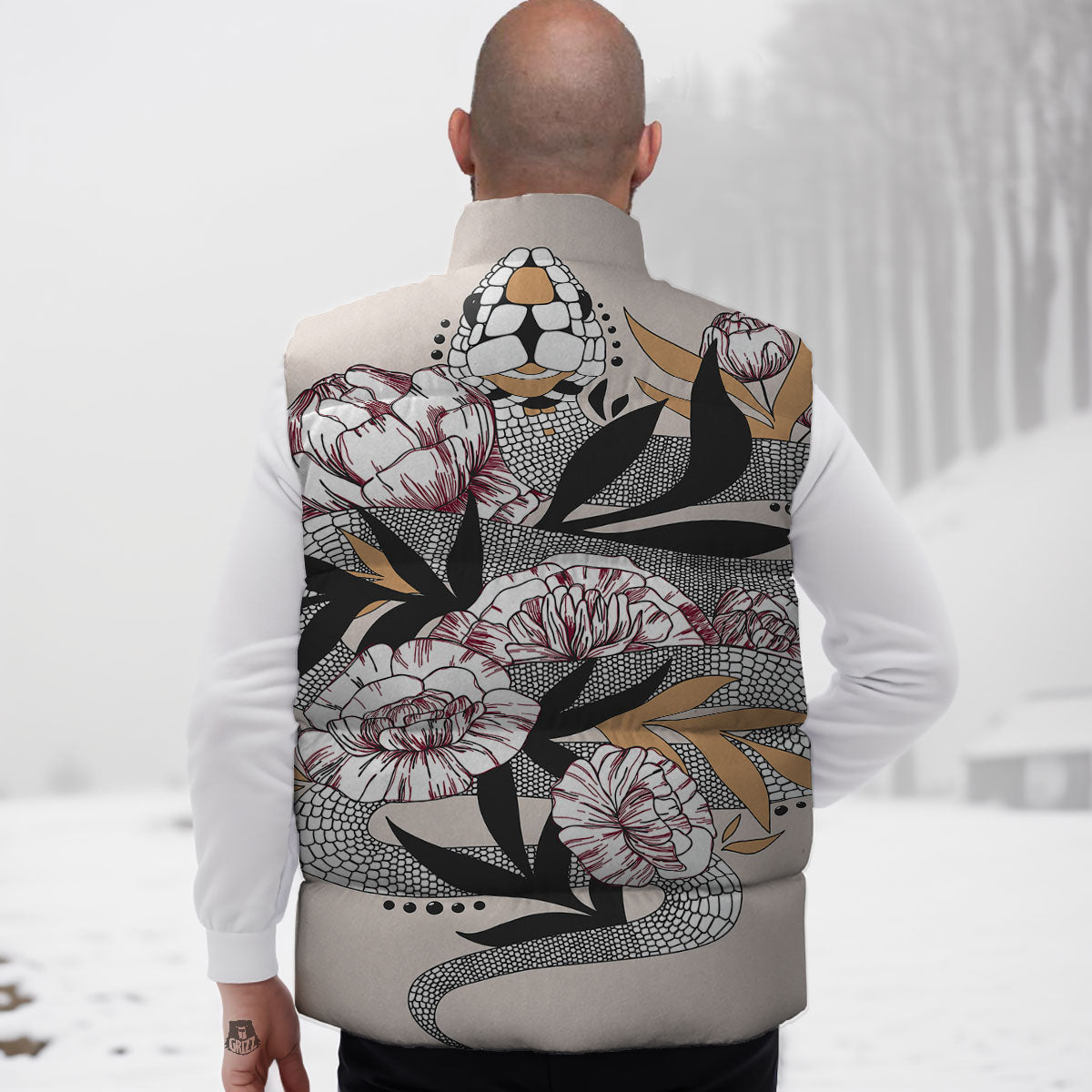 Tattoo Japanese Snake Print Down Vest