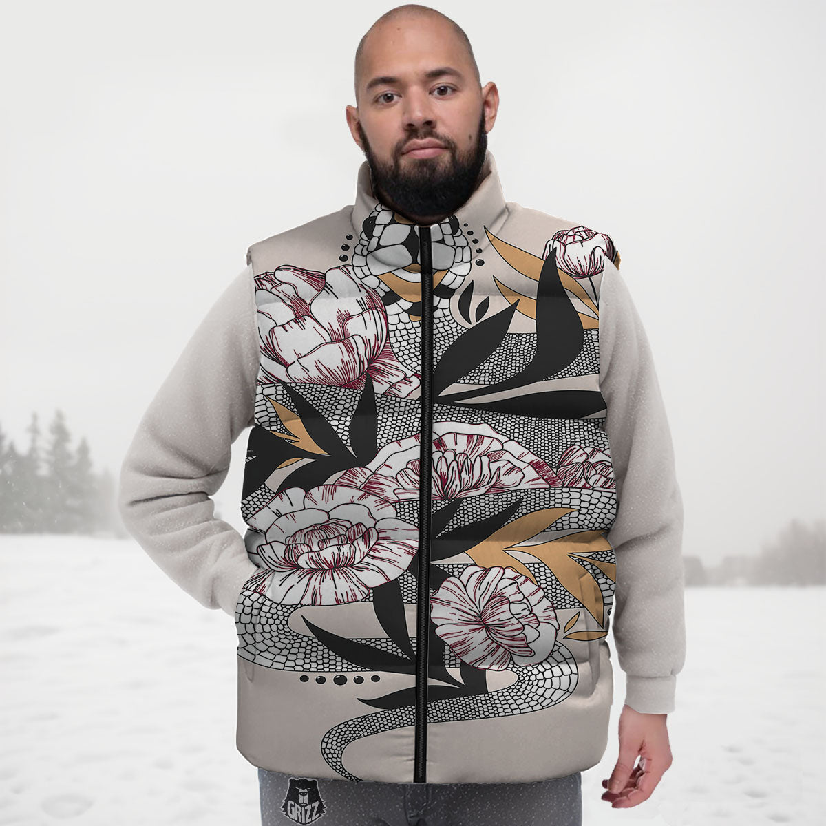 Tattoo Japanese Snake Print Down Vest