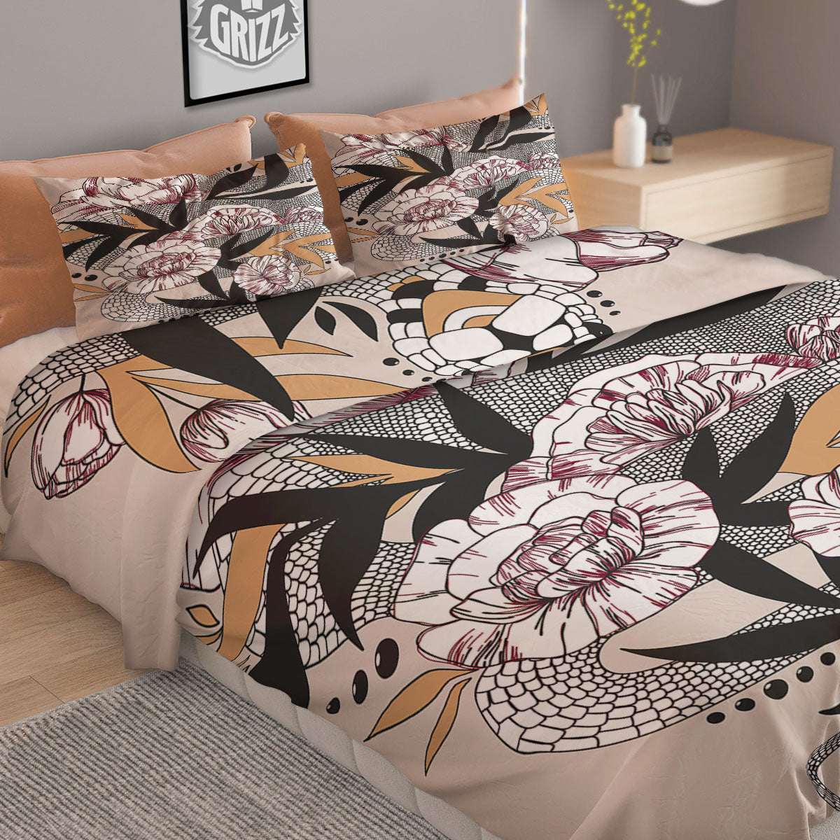Tattoo Japanese Snake Print Duvet Cover Bedding Set