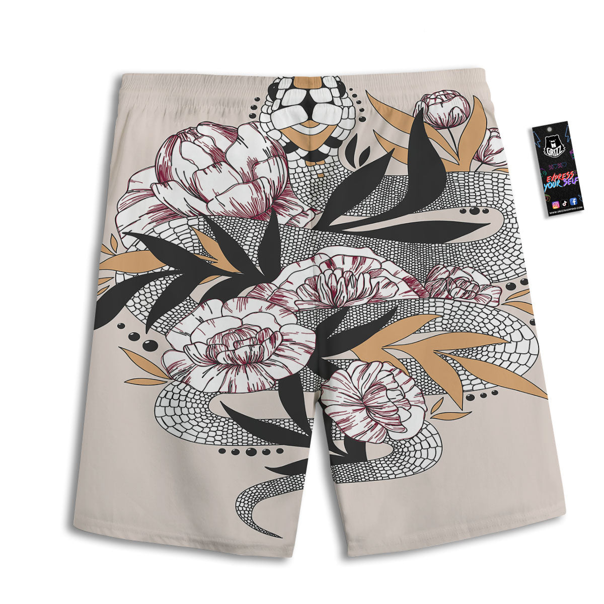 Tattoo Japanese Snake Print Men's Athletic Shorts