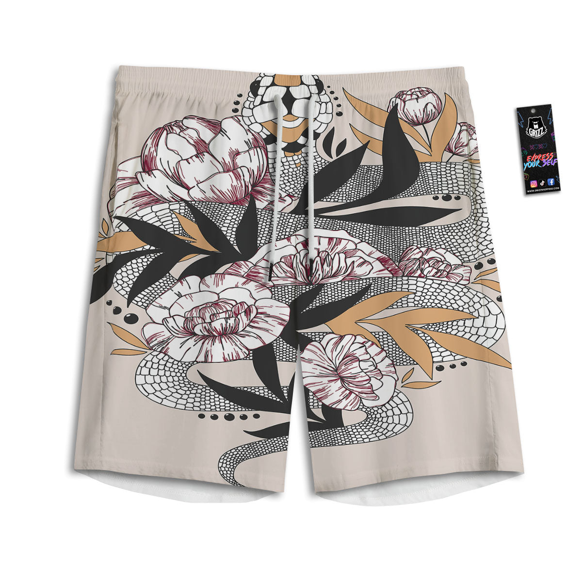 Tattoo Japanese Snake Print Men's Athletic Shorts