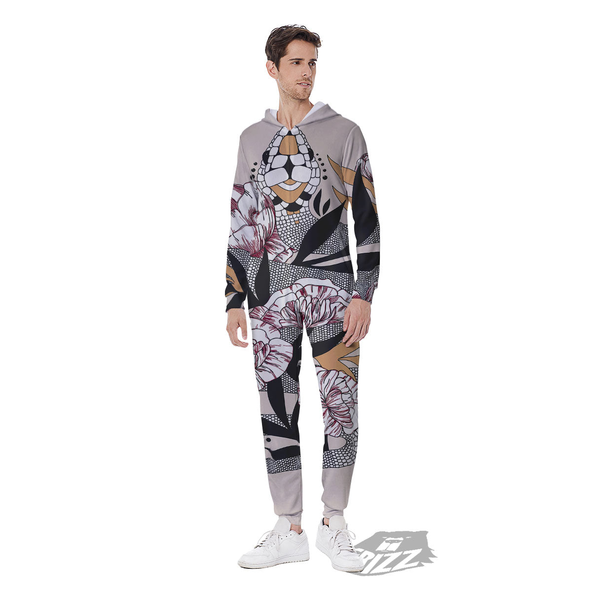 Tattoo Japanese Snake Print Men's Jumpsuit-grizzshop