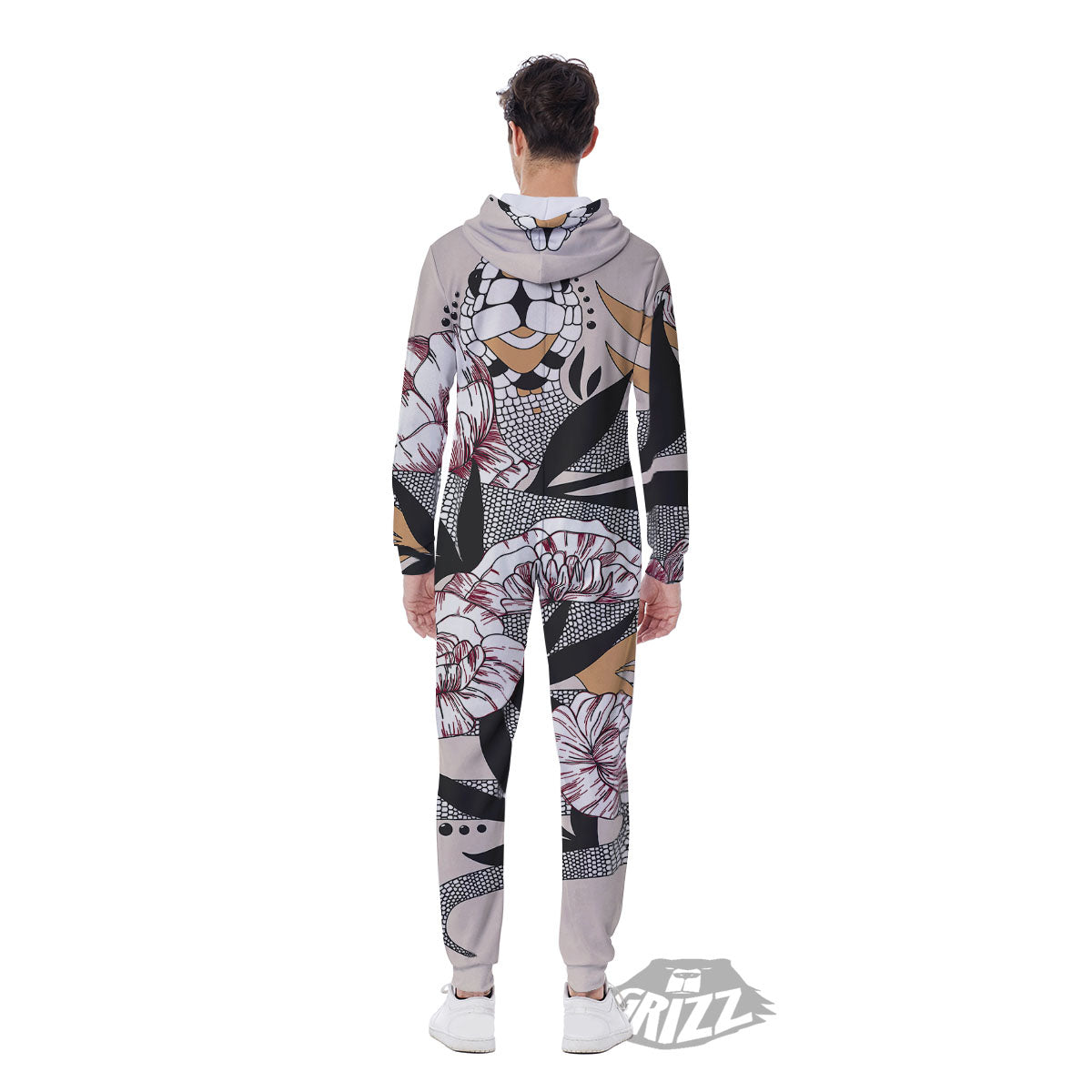 Tattoo Japanese Snake Print Men's Jumpsuit-grizzshop