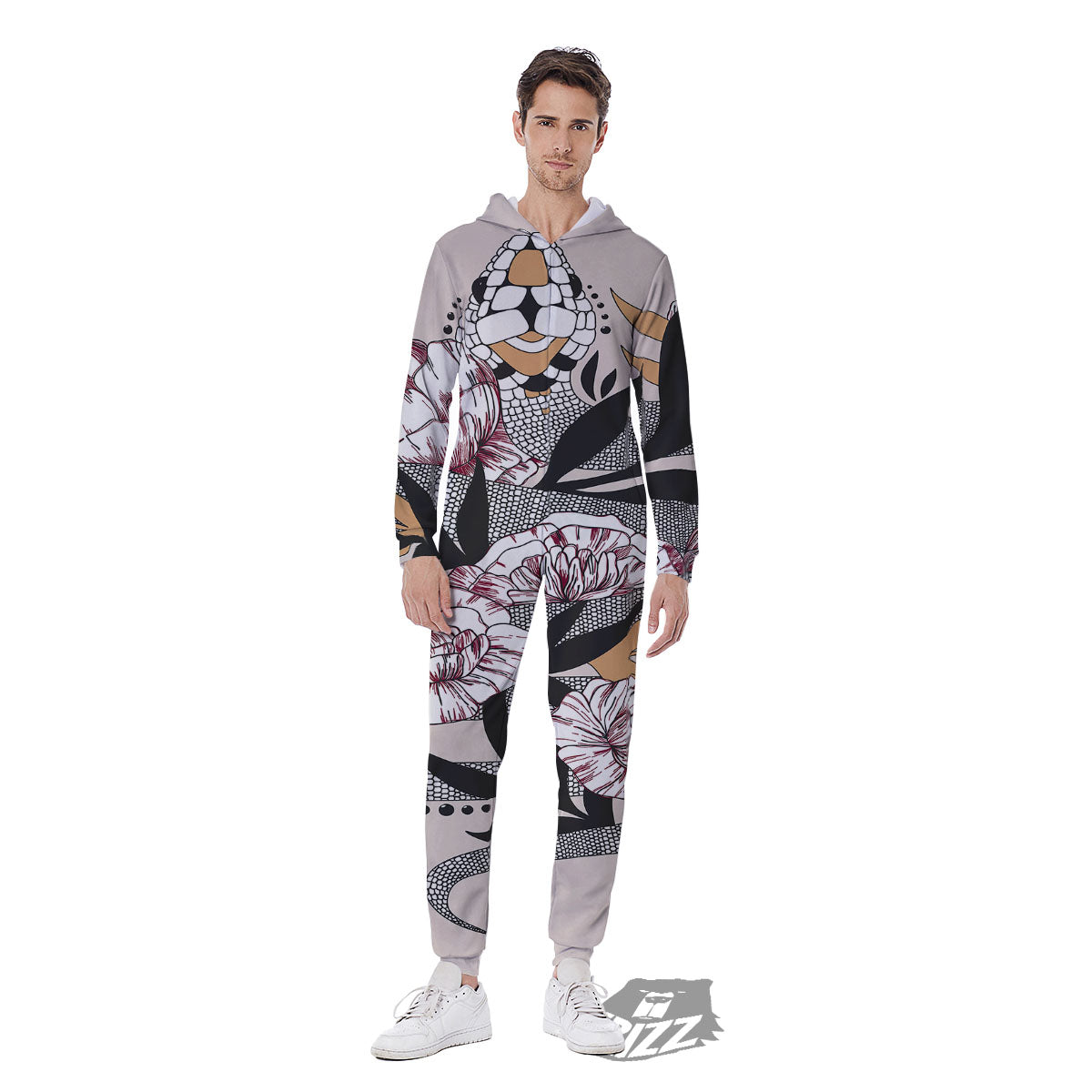 Tattoo Japanese Snake Print Men's Jumpsuit-grizzshop