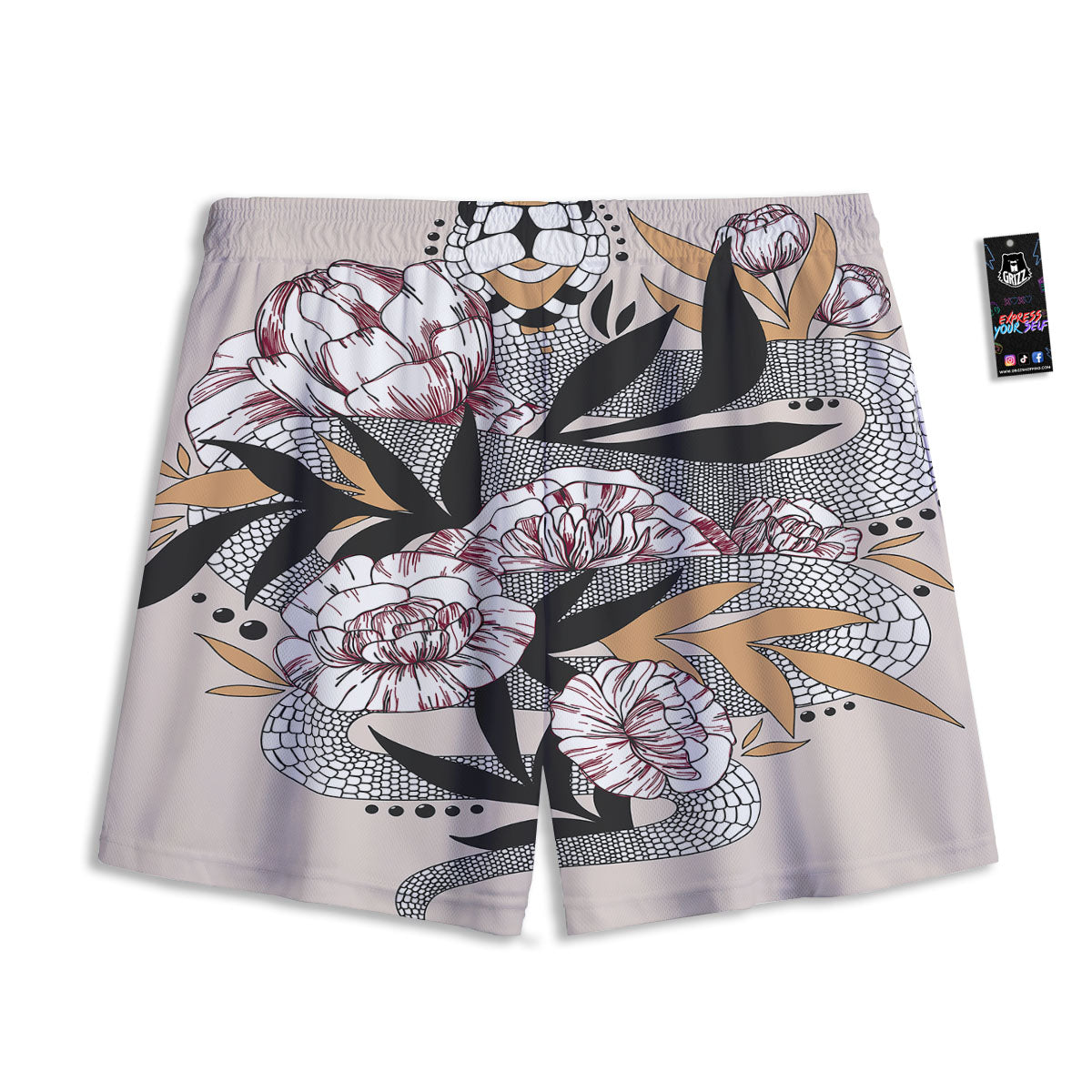 Tattoo Japanese Snake Print Mesh Shorts