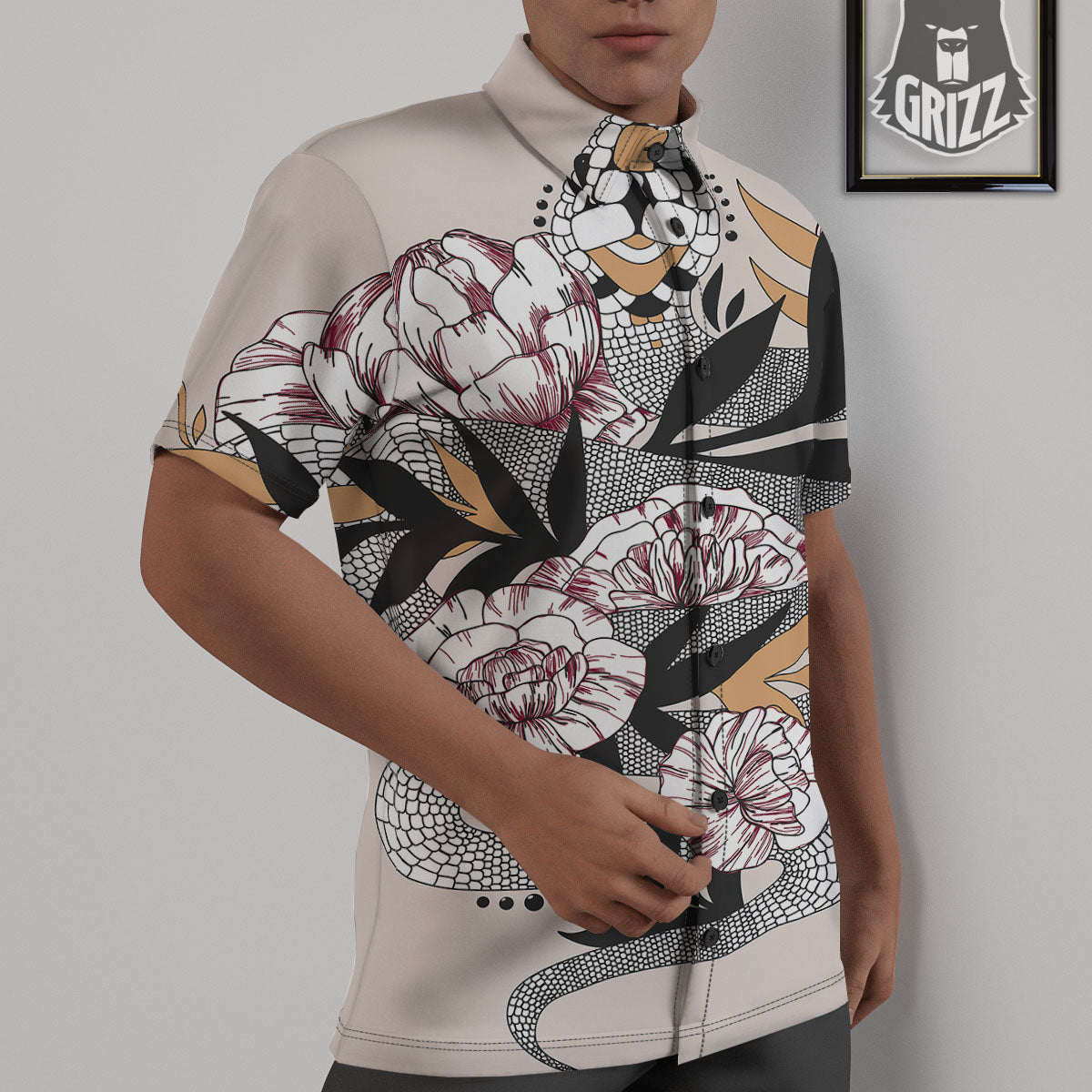 Tattoo Japanese Snake Print Untucked Shirts-grizzshop