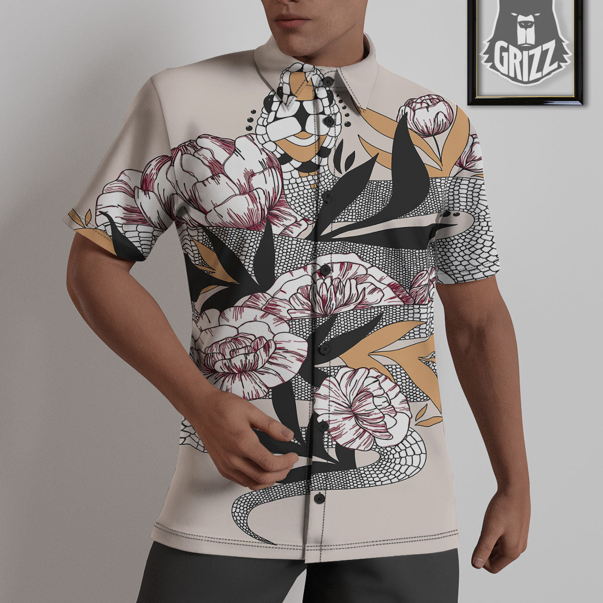 Tattoo Japanese Snake Print Untucked Shirts-grizzshop