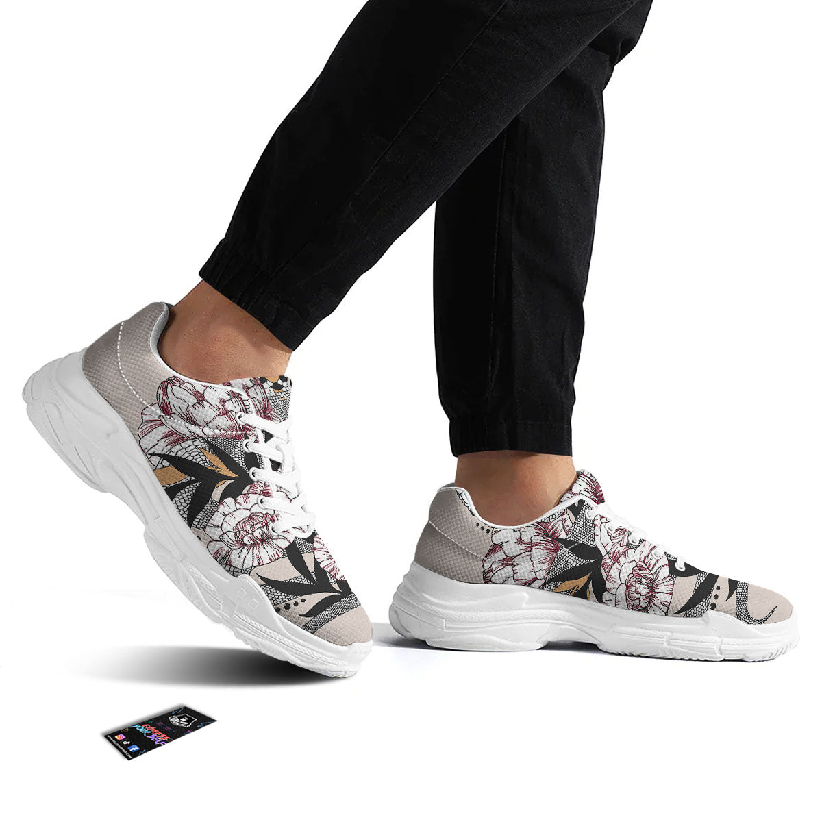 Tattoo Japanese Snake Print White Chunky Shoes-grizzshop