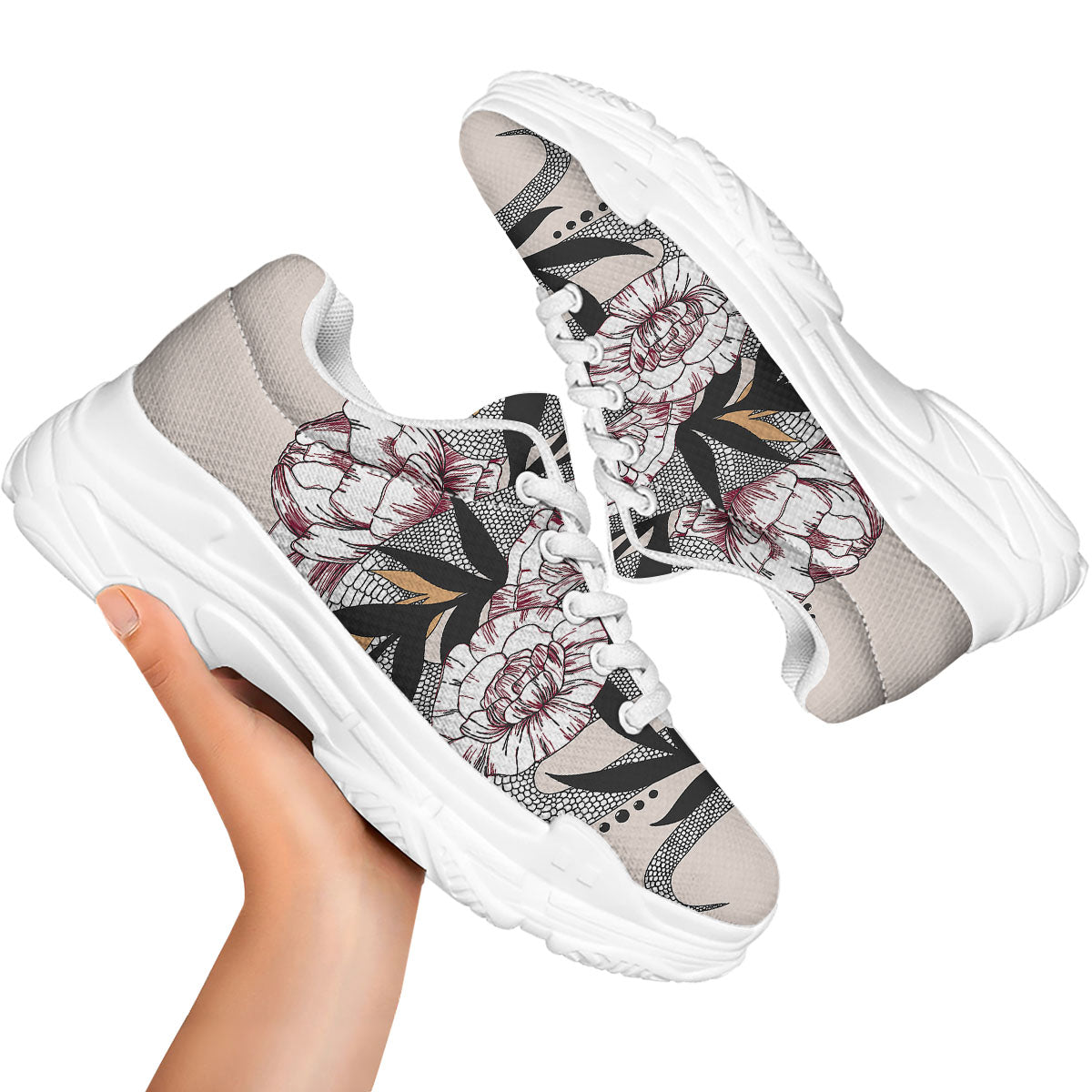 Tattoo Japanese Snake Print White Chunky Shoes-grizzshop