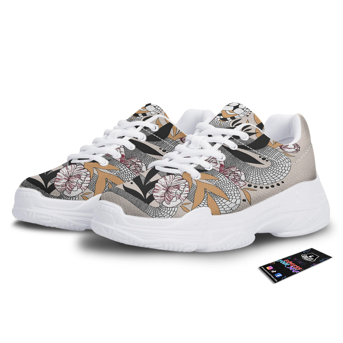 Tattoo Japanese Snake Print White Chunky Shoes-grizzshop