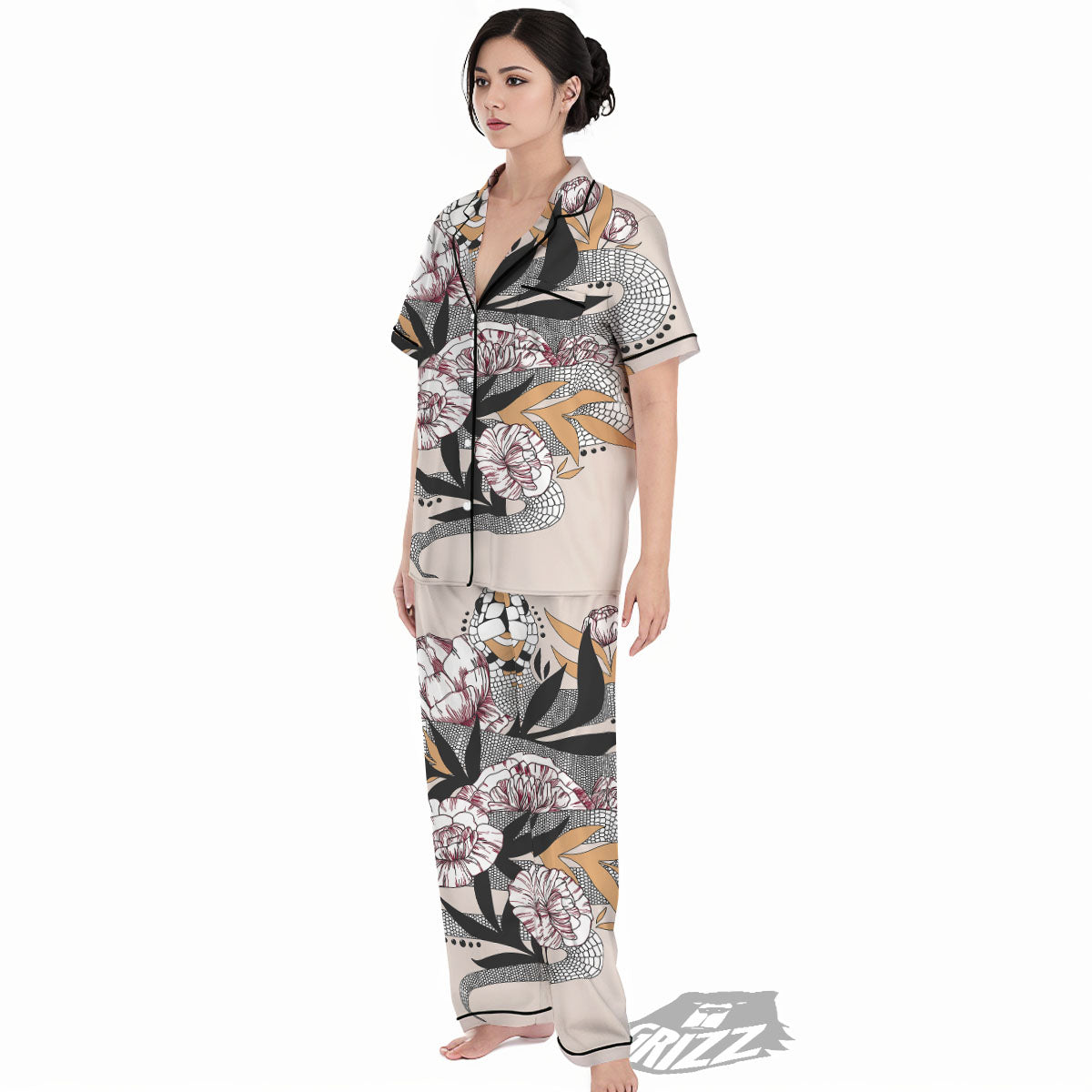 Tattoo Japanese Snake Print Women's Pajamas Set-grizzshop
