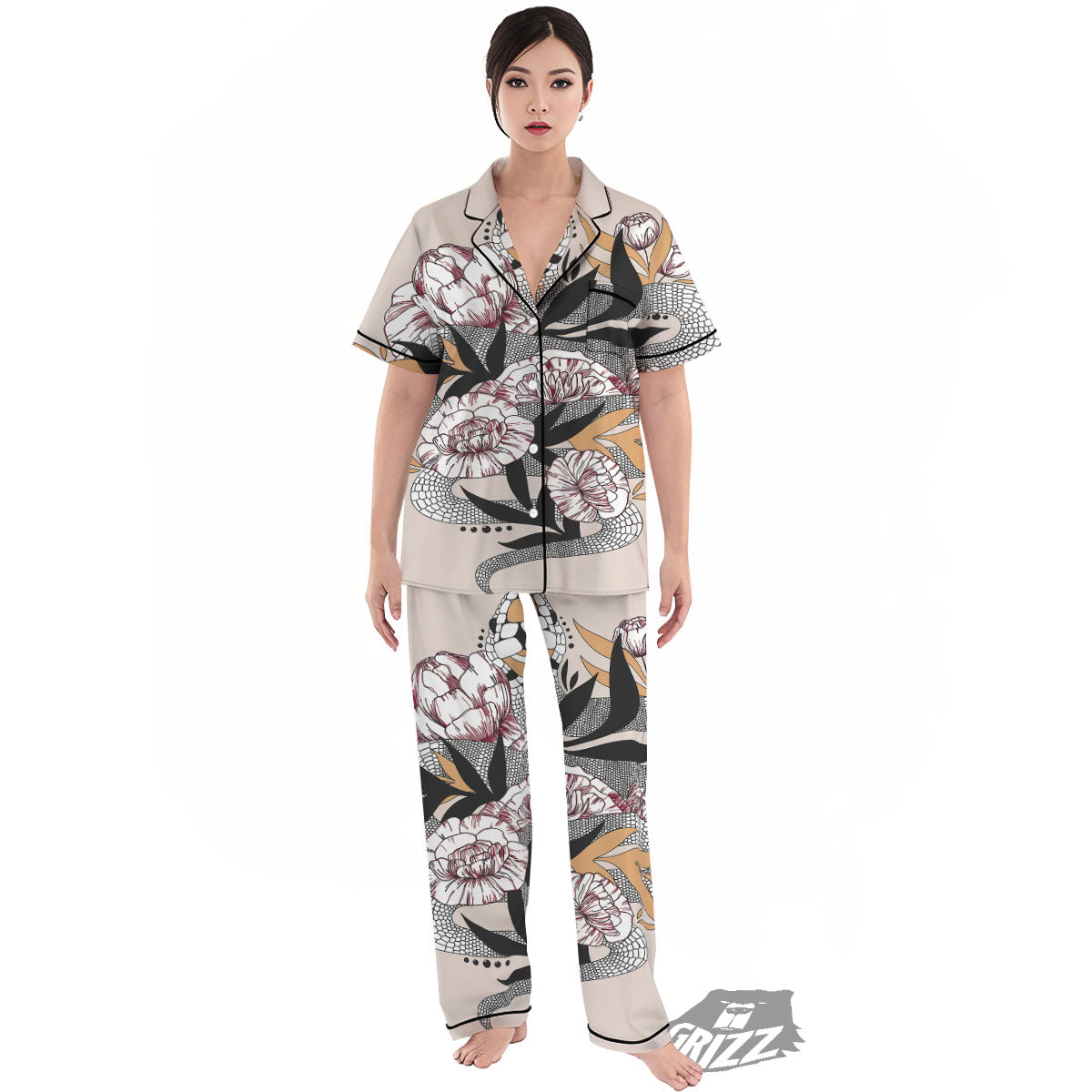 Tattoo Japanese Snake Print Women's Pajamas Set-grizzshop