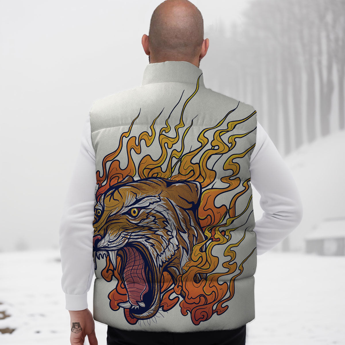 Tattoo Japanese Tiger Print Down Vest