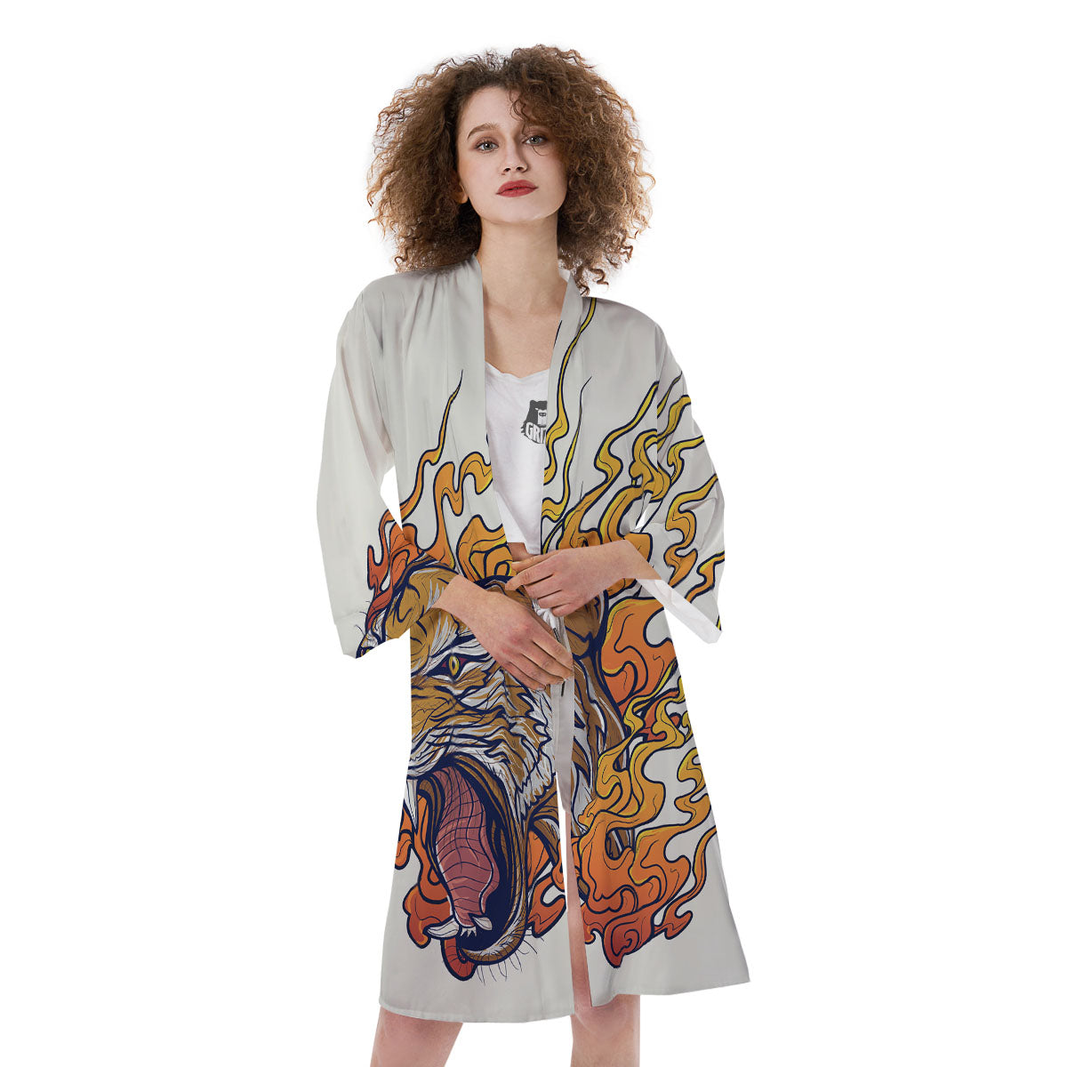 Tattoo Japanese Tiger Print Kimono-grizzshop