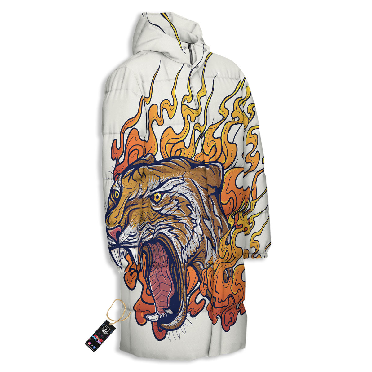 Tattoo Japanese Tiger Print Long Down Jacket-grizzshop