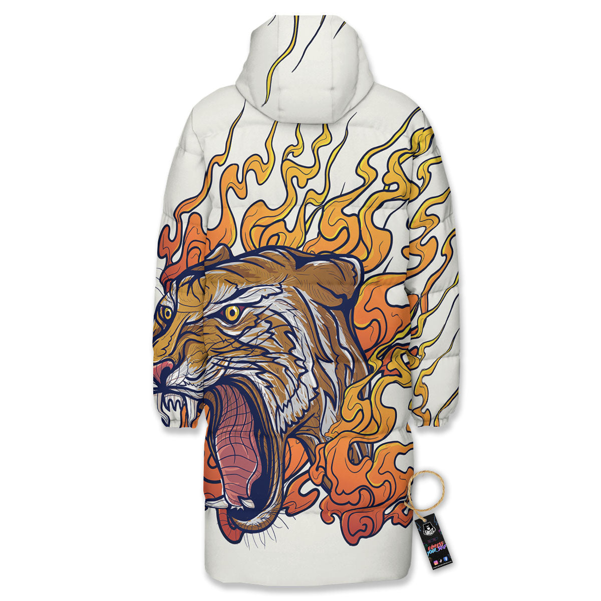 Tattoo Japanese Tiger Print Long Down Jacket-grizzshop