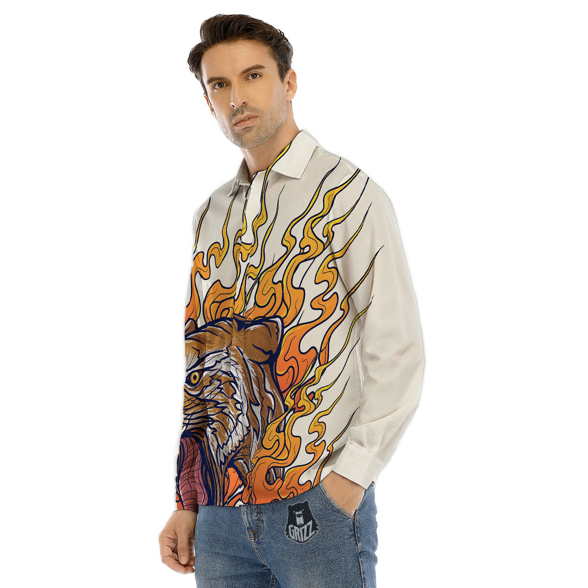 Tattoo Japanese Tiger Print Men's Dress Shirts-grizzshop